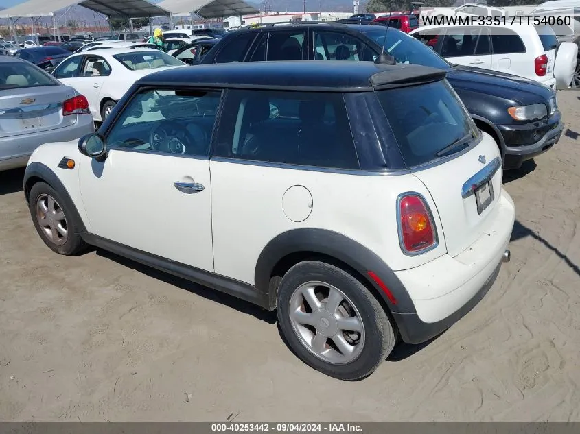 2007 Mini Cooper VIN: WMWMF33517TT54060 Lot: 40253442