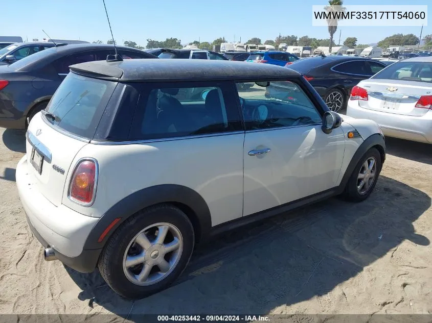 2007 Mini Cooper VIN: WMWMF33517TT54060 Lot: 40253442