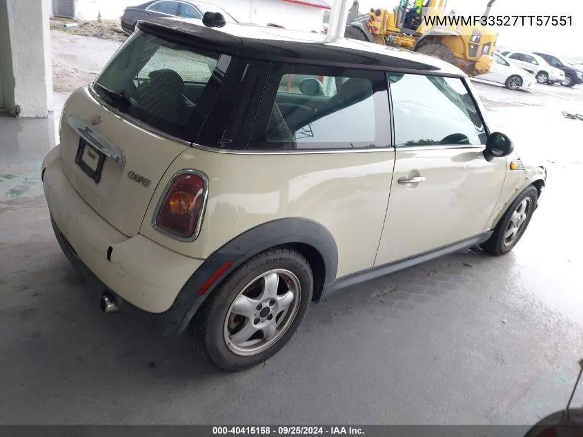 2007 Mini Cooper VIN: WMWMF33527TT57551 Lot: 40415158