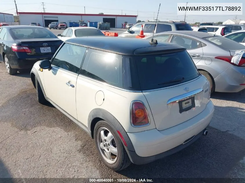 2007 Mini Cooper VIN: WMWMF33517TL78892 Lot: 40540001