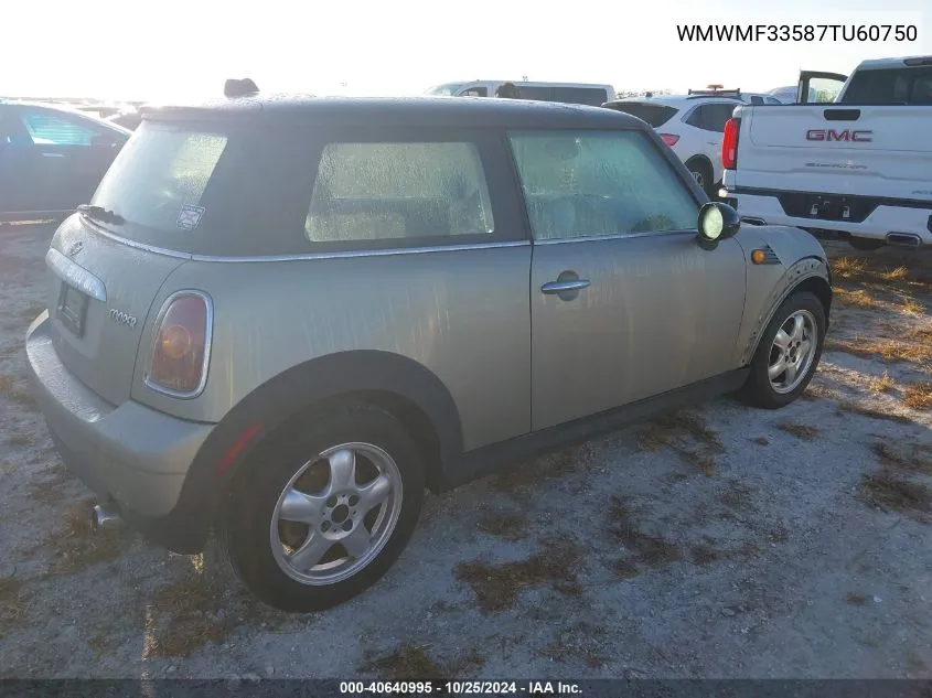 2007 Mini Cooper Hardtop Base (M6) VIN: WMWMF33587TU60750 Lot: 40640995