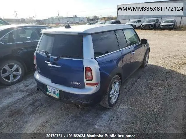 2008 Mini Cooper S Clubman VIN: WMWMM335X8TP72124 Lot: 20170751