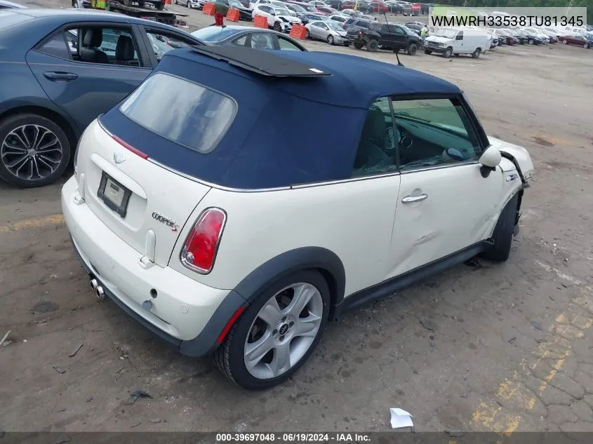 2008 Mini Cooper S VIN: WMWRH33538TU81345 Lot: 39697048