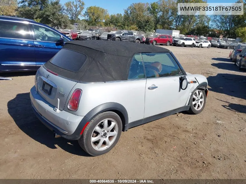 2008 Mini Cooper VIN: WMWRF33518TF67505 Lot: 40564535