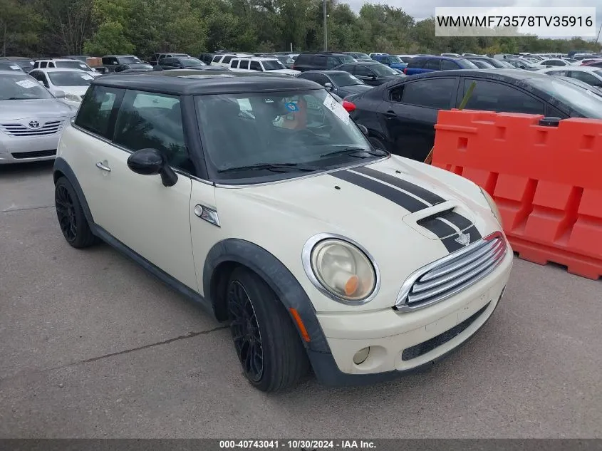 2008 Mini Cooper S VIN: WMWMF73578TV35916 Lot: 40743041