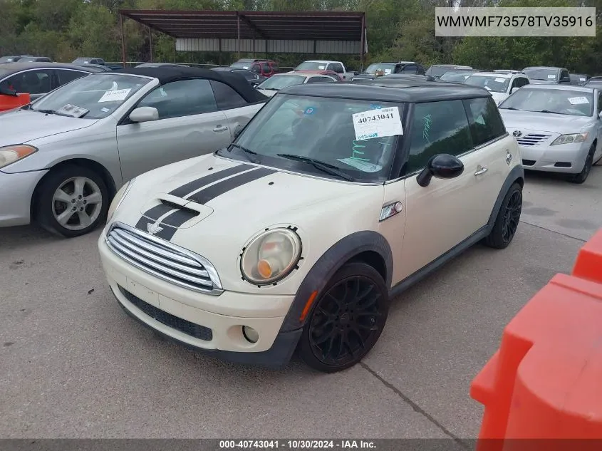 2008 Mini Cooper S VIN: WMWMF73578TV35916 Lot: 40743041