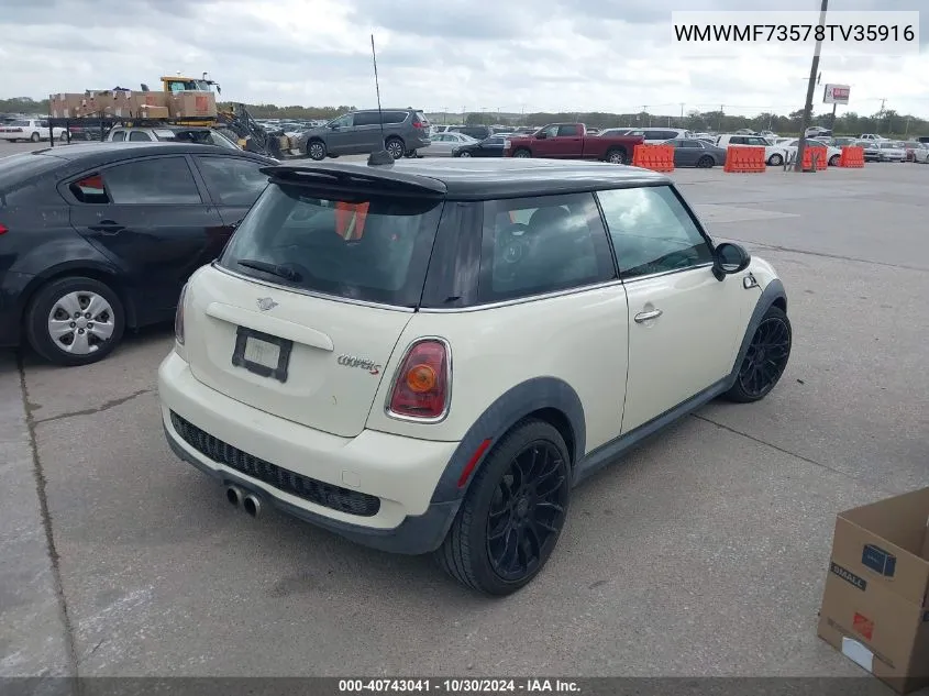 2008 Mini Cooper S VIN: WMWMF73578TV35916 Lot: 40743041