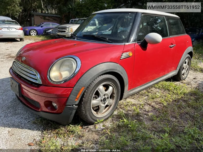 2008 Mini Cooper VIN: WMWMF33558TT61952 Lot: 40760694