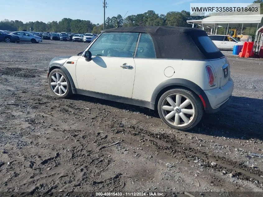 2008 Mini Cooper VIN: WMWRF33588TG18403 Lot: 40815433