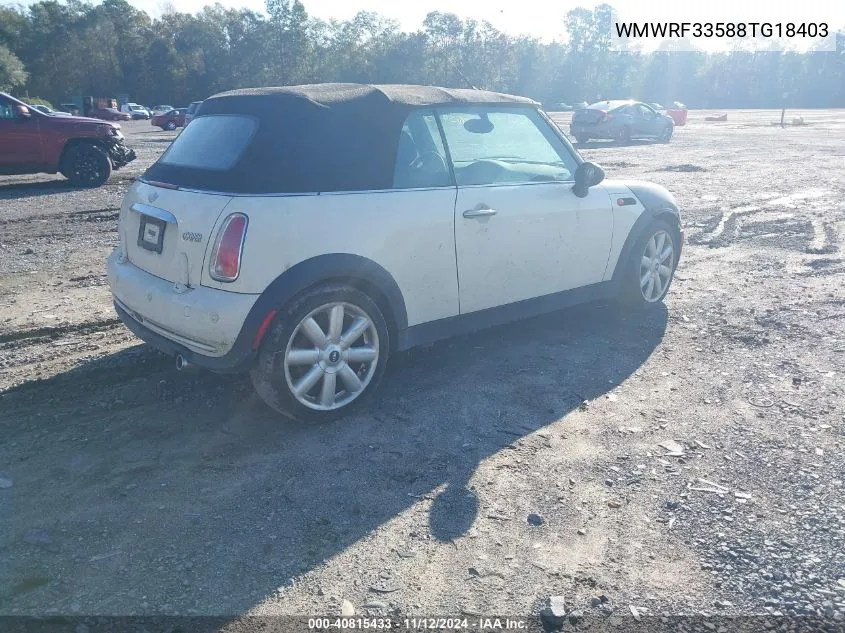 2008 Mini Cooper VIN: WMWRF33588TG18403 Lot: 40815433