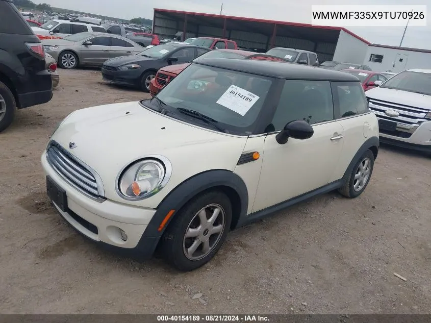 2009 Mini Cooper VIN: WMWMF335X9TU70926 Lot: 40154189