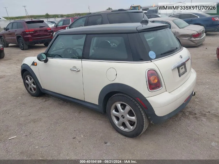 2009 Mini Cooper VIN: WMWMF335X9TU70926 Lot: 40154189