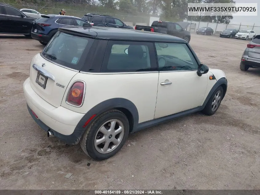 2009 Mini Cooper VIN: WMWMF335X9TU70926 Lot: 40154189