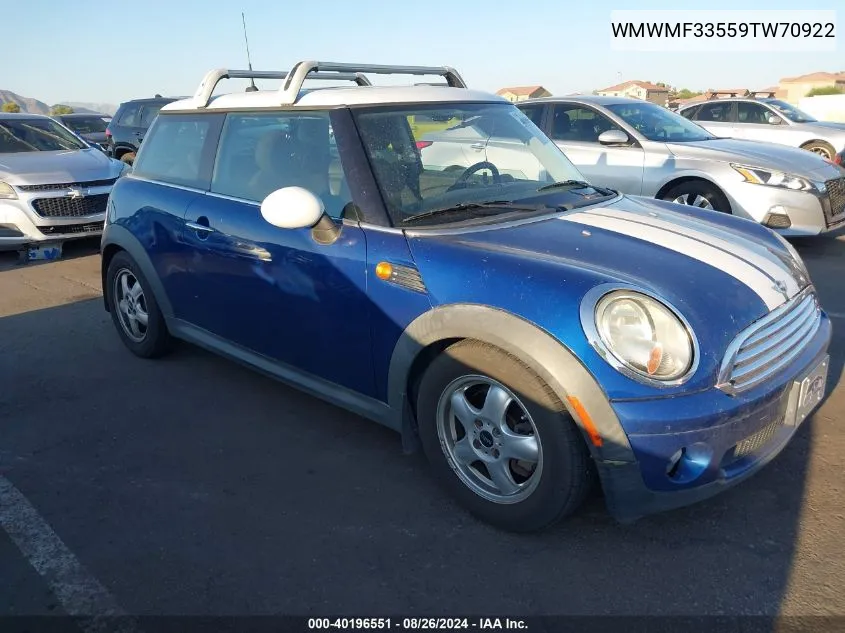 2009 Mini Cooper VIN: WMWMF33559TW70922 Lot: 40196551