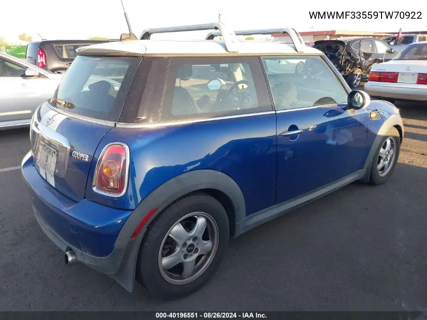 2009 Mini Cooper VIN: WMWMF33559TW70922 Lot: 40196551