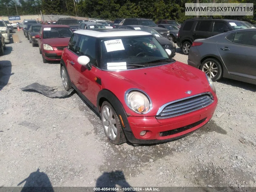 2009 Mini Cooper VIN: WMWMF335X9TW71189 Lot: 40541654