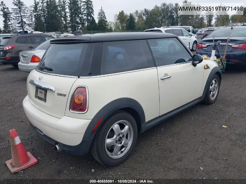 2009 Mini Cooper VIN: WMWMF33519TW71498 Lot: 40555091