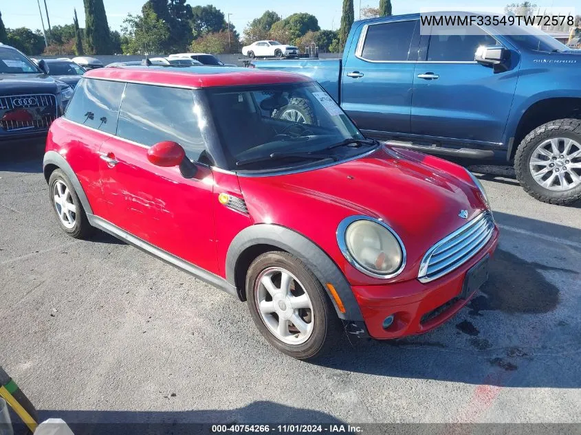 2009 Mini Cooper VIN: WMWMF33549TW72578 Lot: 40754266