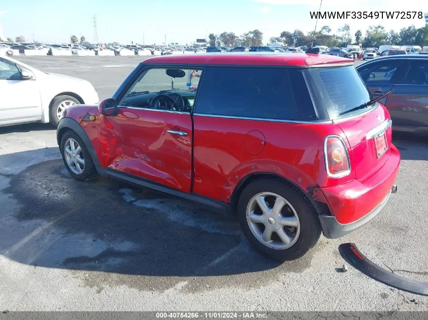 2009 Mini Cooper VIN: WMWMF33549TW72578 Lot: 40754266