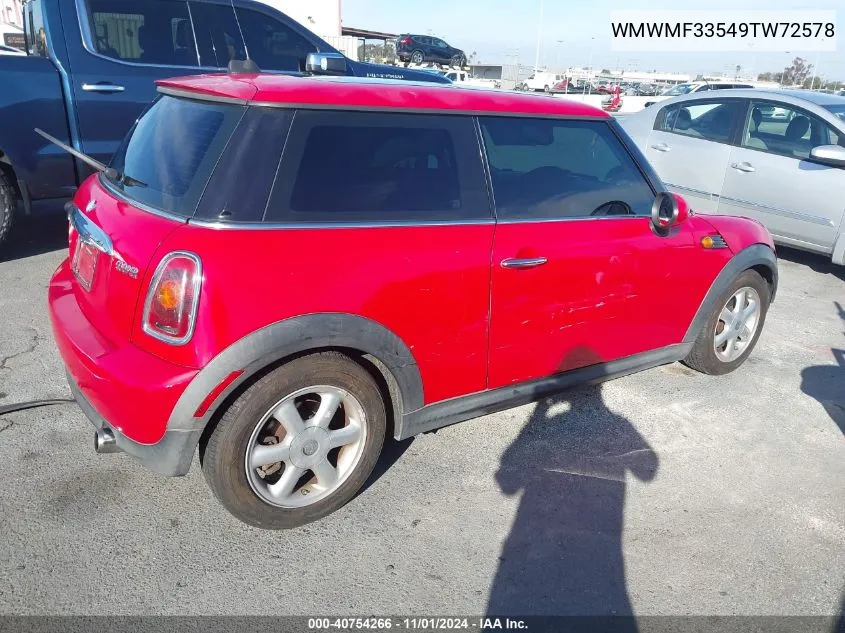 2009 Mini Cooper VIN: WMWMF33549TW72578 Lot: 40754266