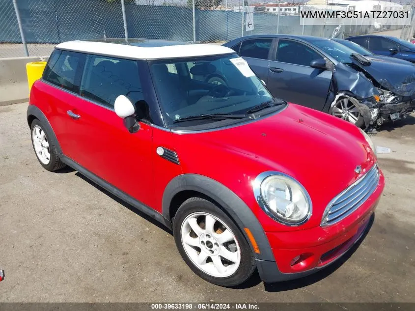 2010 Mini Cooper VIN: WMWMF3C51ATZ27031 Lot: 39633198