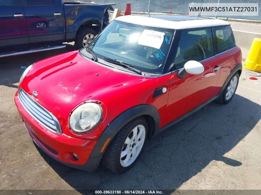 2010 Mini Cooper VIN: WMWMF3C51ATZ27031 Lot: 39633198