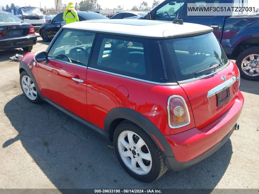 2010 Mini Cooper VIN: WMWMF3C51ATZ27031 Lot: 39633198