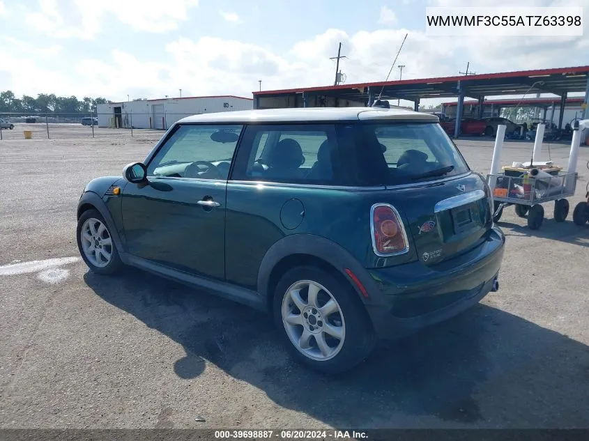 2010 Mini Cooper VIN: WMWMF3C55ATZ63398 Lot: 39698887