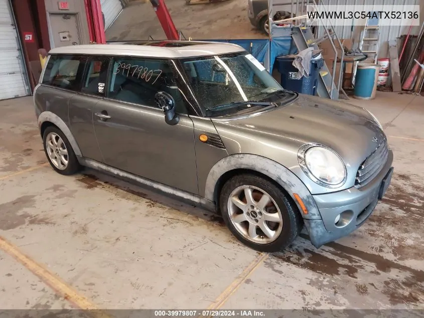 2010 Mini Cooper Clubman VIN: WMWML3C54ATX52136 Lot: 39979807