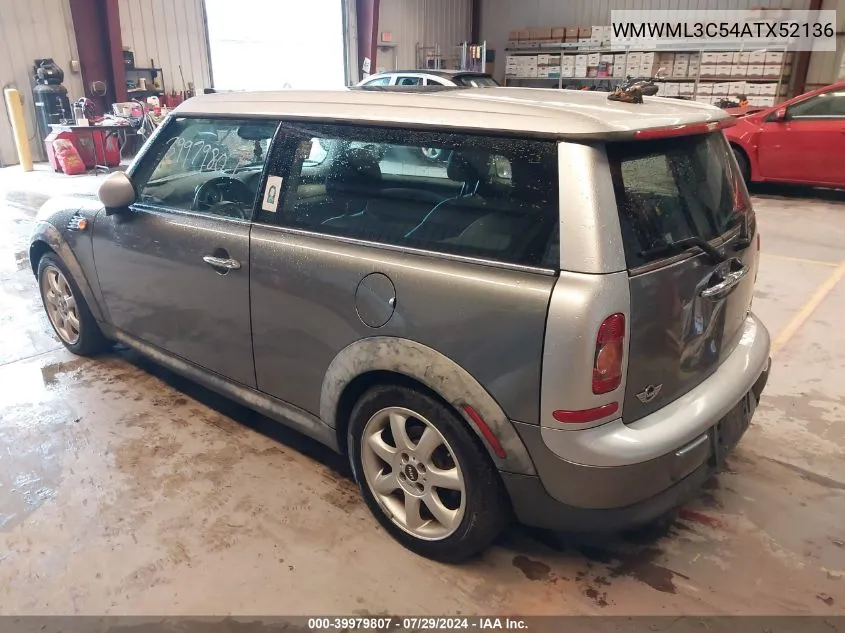 2010 Mini Cooper Clubman VIN: WMWML3C54ATX52136 Lot: 39979807