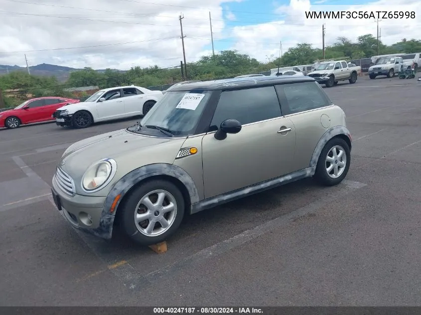 2010 Mini Cooper VIN: WMWMF3C56ATZ65998 Lot: 40247187