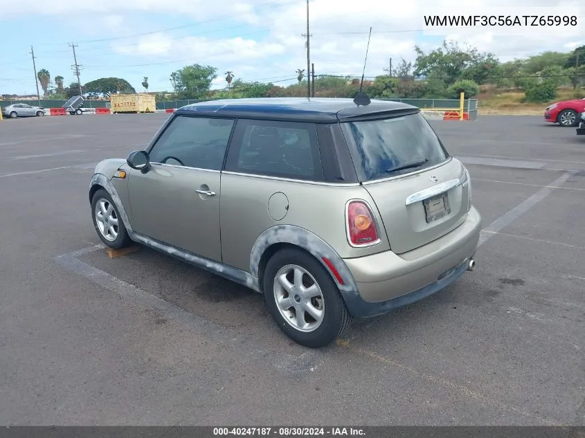 2010 Mini Cooper VIN: WMWMF3C56ATZ65998 Lot: 40247187