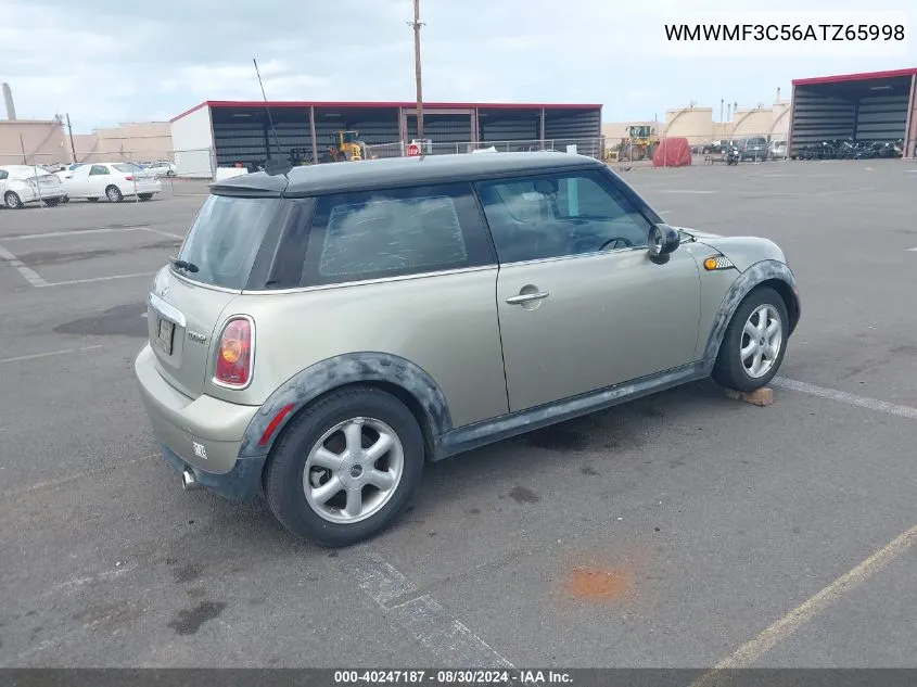 2010 Mini Cooper VIN: WMWMF3C56ATZ65998 Lot: 40247187