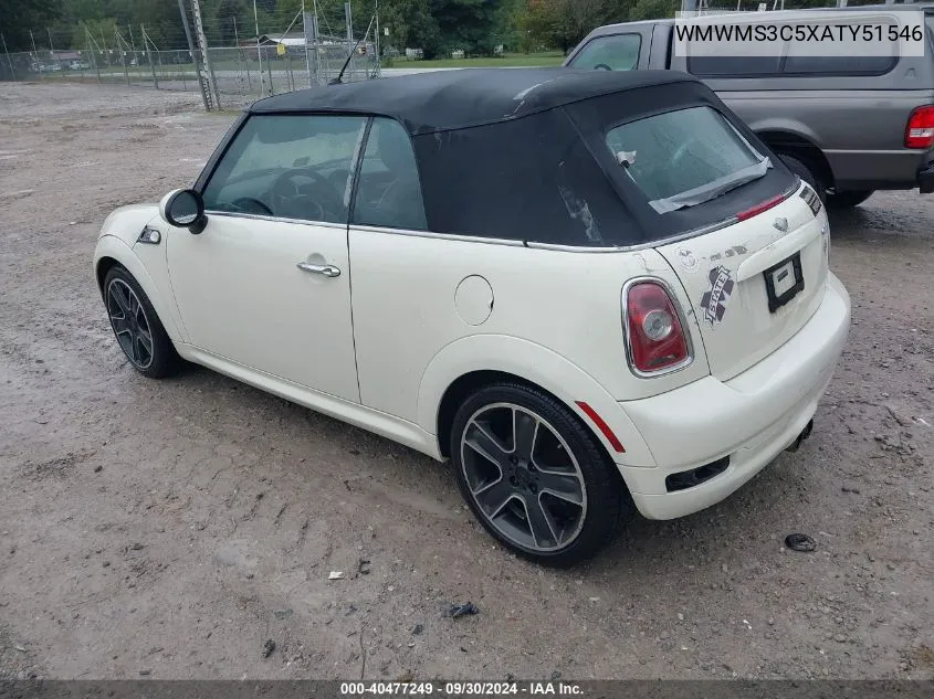 2010 Mini Cooper S S VIN: WMWMS3C5XATY51546 Lot: 40477249