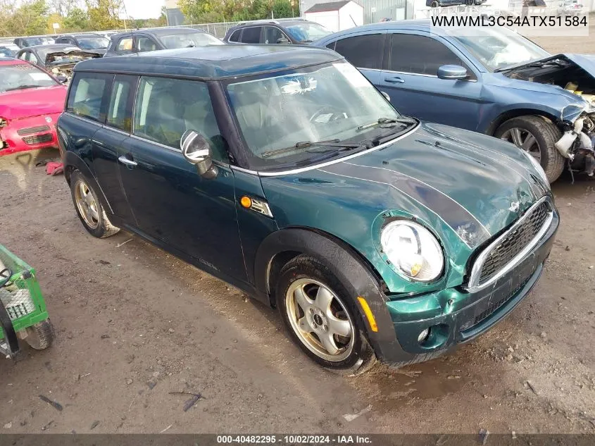 2010 Mini Cooper Clubman VIN: WMWML3C54ATX51584 Lot: 40482295