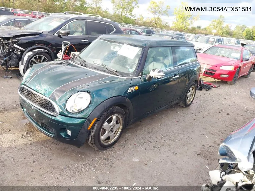 2010 Mini Cooper Clubman VIN: WMWML3C54ATX51584 Lot: 40482295