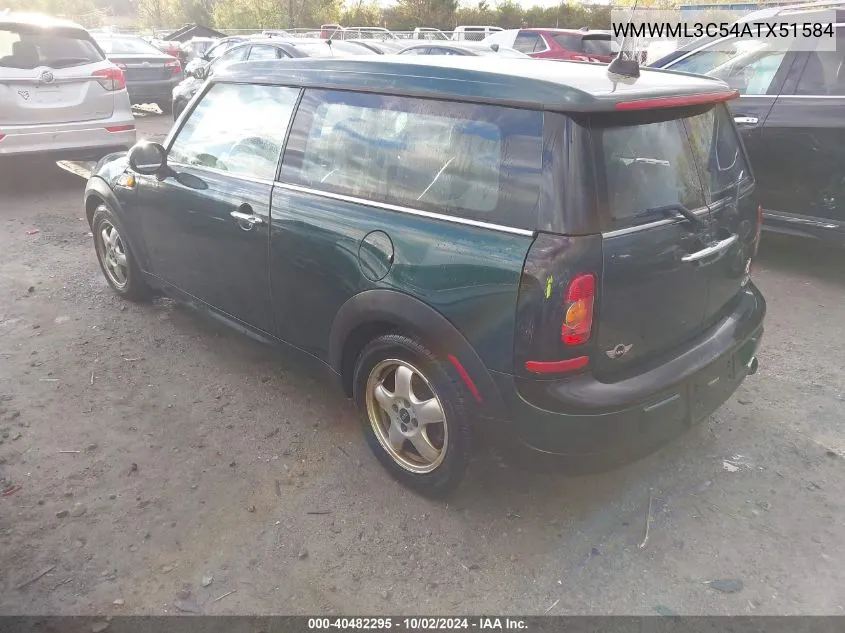 2010 Mini Cooper Clubman VIN: WMWML3C54ATX51584 Lot: 40482295