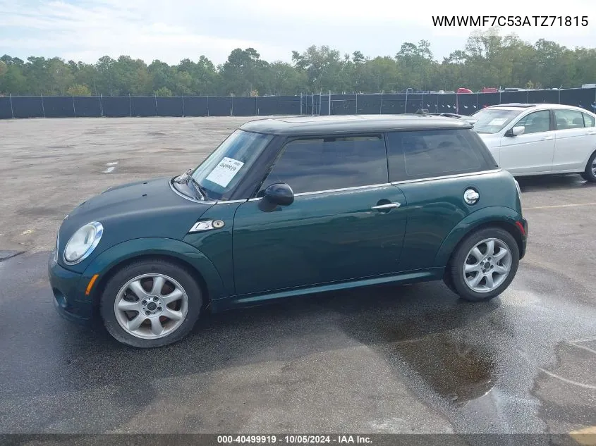 2010 Mini Cooper S VIN: WMWMF7C53ATZ71815 Lot: 40499919