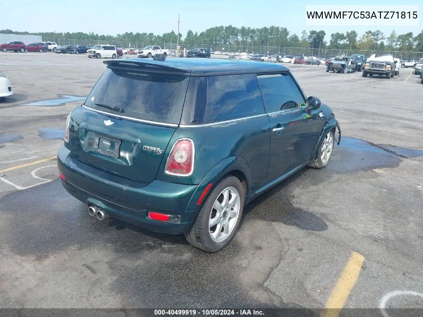 2010 Mini Cooper S VIN: WMWMF7C53ATZ71815 Lot: 40499919