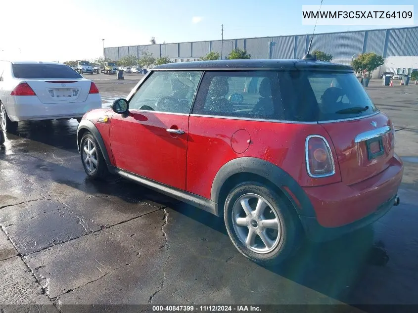 2010 Mini Cooper VIN: WMWMF3C5XATZ64109 Lot: 40847399