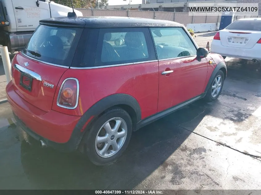 2010 Mini Cooper VIN: WMWMF3C5XATZ64109 Lot: 40847399