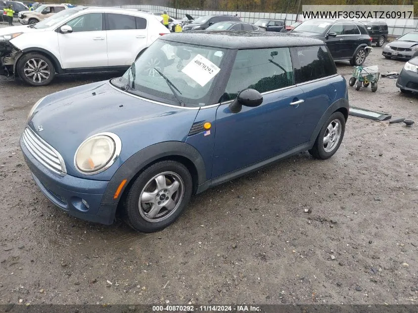 2010 Mini Cooper VIN: WMWMF3C5XATZ60917 Lot: 40870292