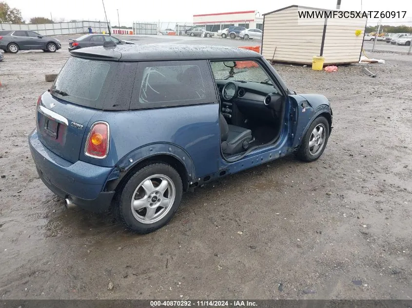 2010 Mini Cooper VIN: WMWMF3C5XATZ60917 Lot: 40870292