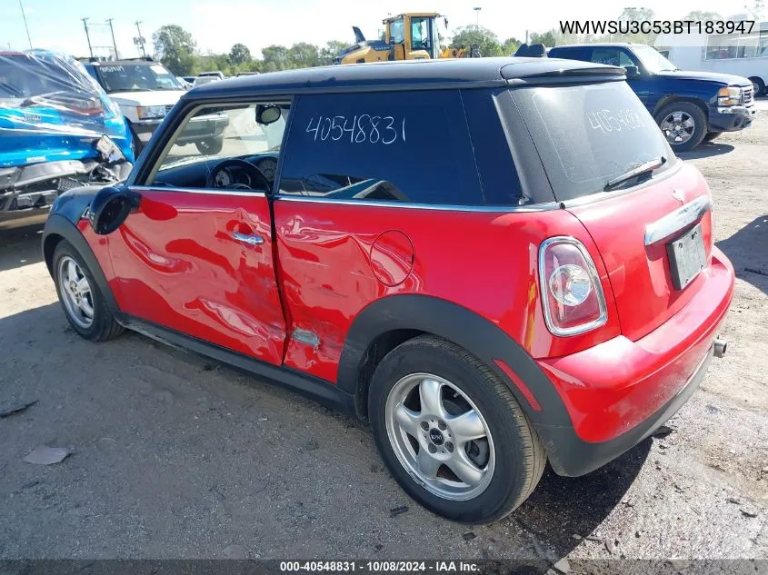 2011 Mini Cooper VIN: WMWSU3C53BT183947 Lot: 40548831