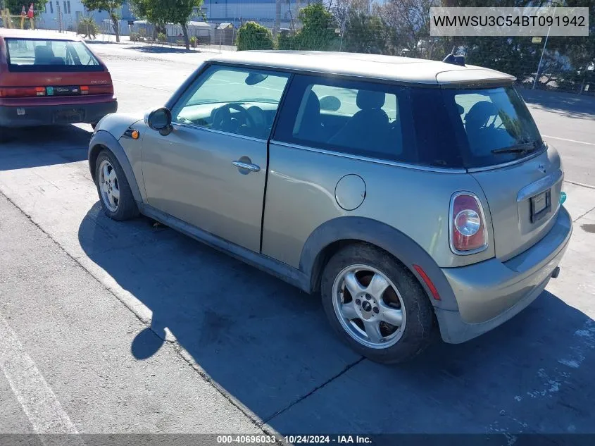 2011 Mini Cooper VIN: WMWSU3C54BT091942 Lot: 40696033