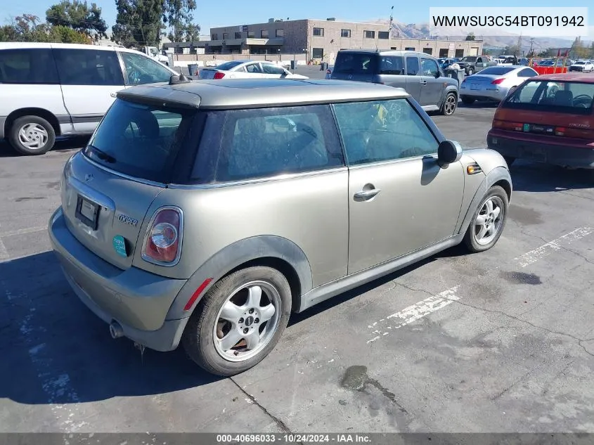 2011 Mini Cooper VIN: WMWSU3C54BT091942 Lot: 40696033