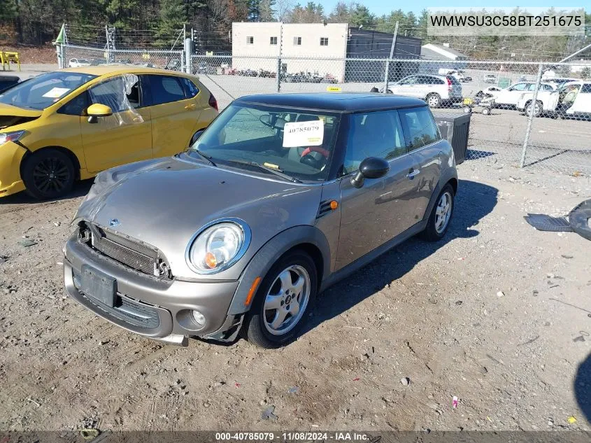 2011 Mini Cooper VIN: WMWSU3C58BT251675 Lot: 40785079