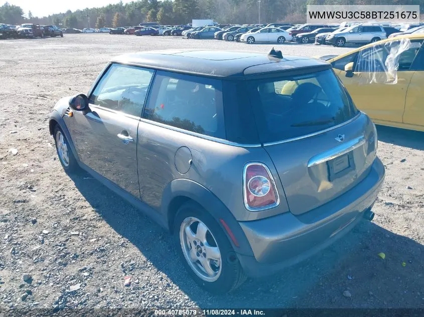 2011 Mini Cooper VIN: WMWSU3C58BT251675 Lot: 40785079