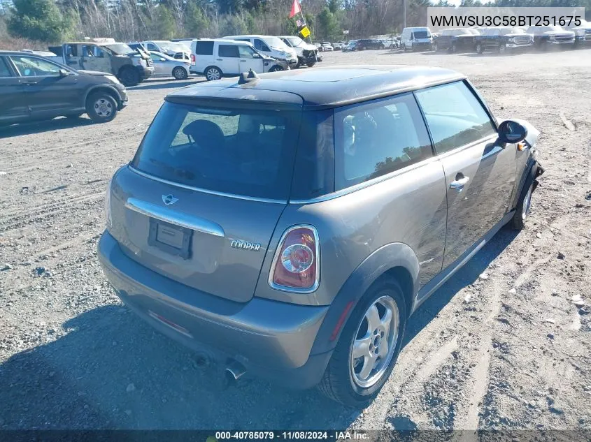 2011 Mini Cooper VIN: WMWSU3C58BT251675 Lot: 40785079