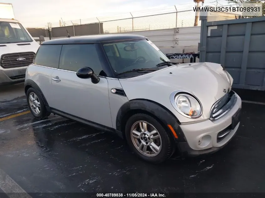 2011 Mini Cooper VIN: WMWSU3C51BT098931 Lot: 40789838